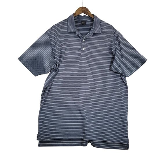 Dunning Golf Mens Blue & White Striped Polo Shirt Size L - Picture 1 of 8